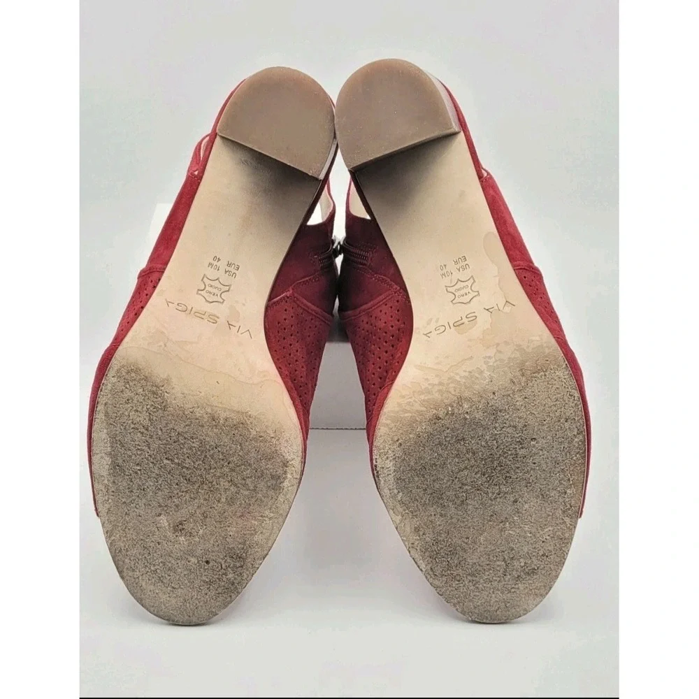 Via Spiga Gaze Red Suede Slingback Booties Block Heel Open Toe Perforated Sz 10 - Picture 9 of 9